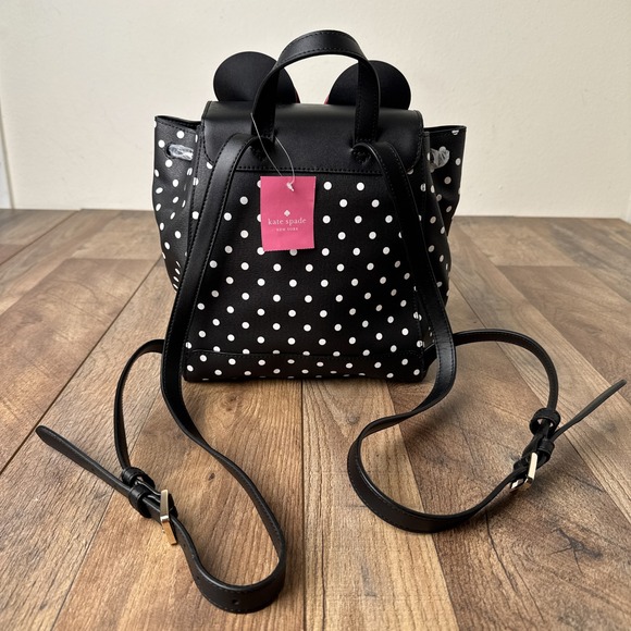 Kate Spade New York Disney x Minnie Mouse Drawstring Flap Backpack Polka Dot - Picture 2 of 14